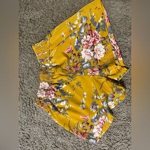 SHEIN Yellow Floral High Waist Shorts
